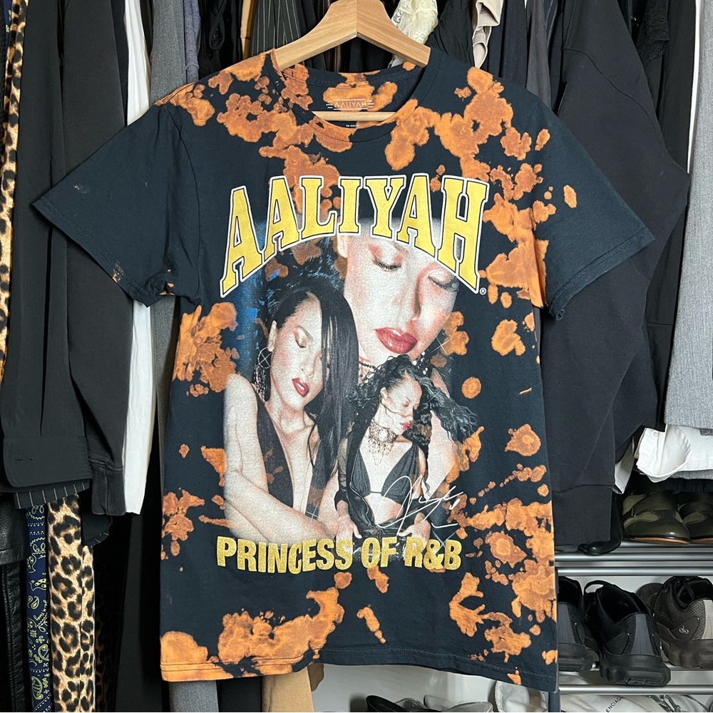Aaliyah Tie Dye Cotton T-Shirt Princess of R&B Orange and Black